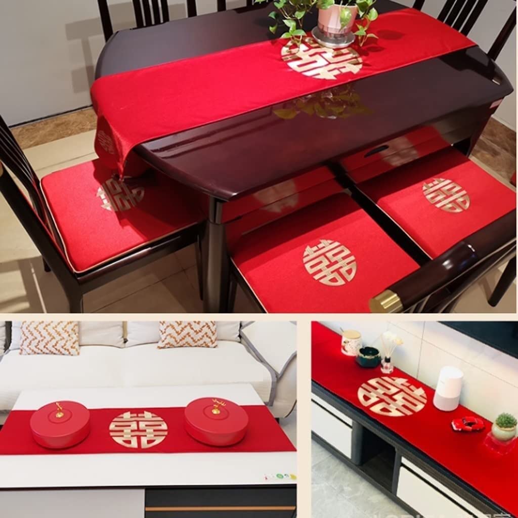Landhausstil Tischläufer Küche Bestickter Tischläufer Rot Hochzeitstischläufer Festlich Wort Teetisch Tischdecke TV Thekentuch Tabletop Dekor(33X80CM)