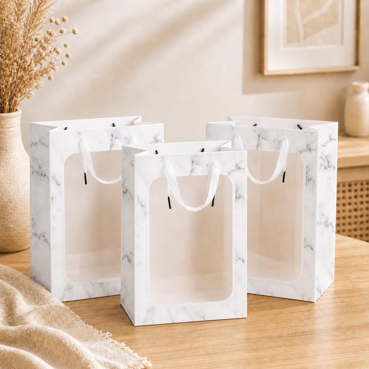 SATYAM KRAFT 6 Pcs Marble Print Transparent Bag Goodie Bags With Handle ,Hamper Bag,Carry Bags,Shopping Gift Bag,Valentine Gifting,engagement Presents,Wedding Return Gifts,Birthday,Festivals,Events (White)(Small)-image-41