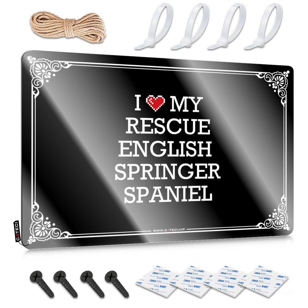 Fzfn Men's Colour Sign Teenage Wall Decor | I Love My Rescue English Springer Spaniel New For Longhorn Home(30X40cm)