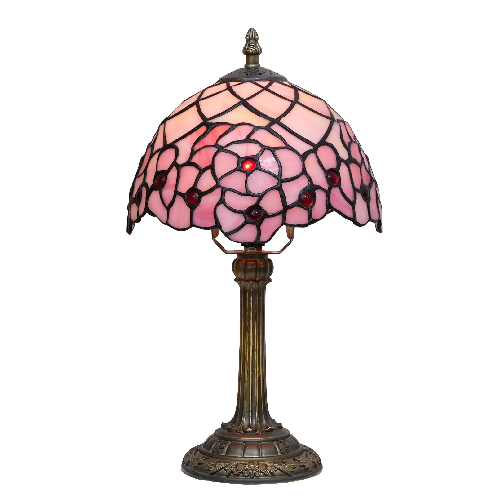Tiffany lampa 8 cali mała różowa przyciemniana szklana lampa stołowa kwiat wiśni vintage ręcznie robiona lampka biurkowa do czytania do sypialni salonu biura w stylu art deco