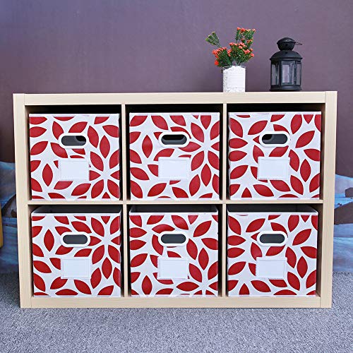 Image of MAX Houser Fabric Storage Bins Cubes Baskets Containers with Dual Plastic Handles for Home Closet Bedroom Drawers Organizers, Foldable, Set of 6 (Red)