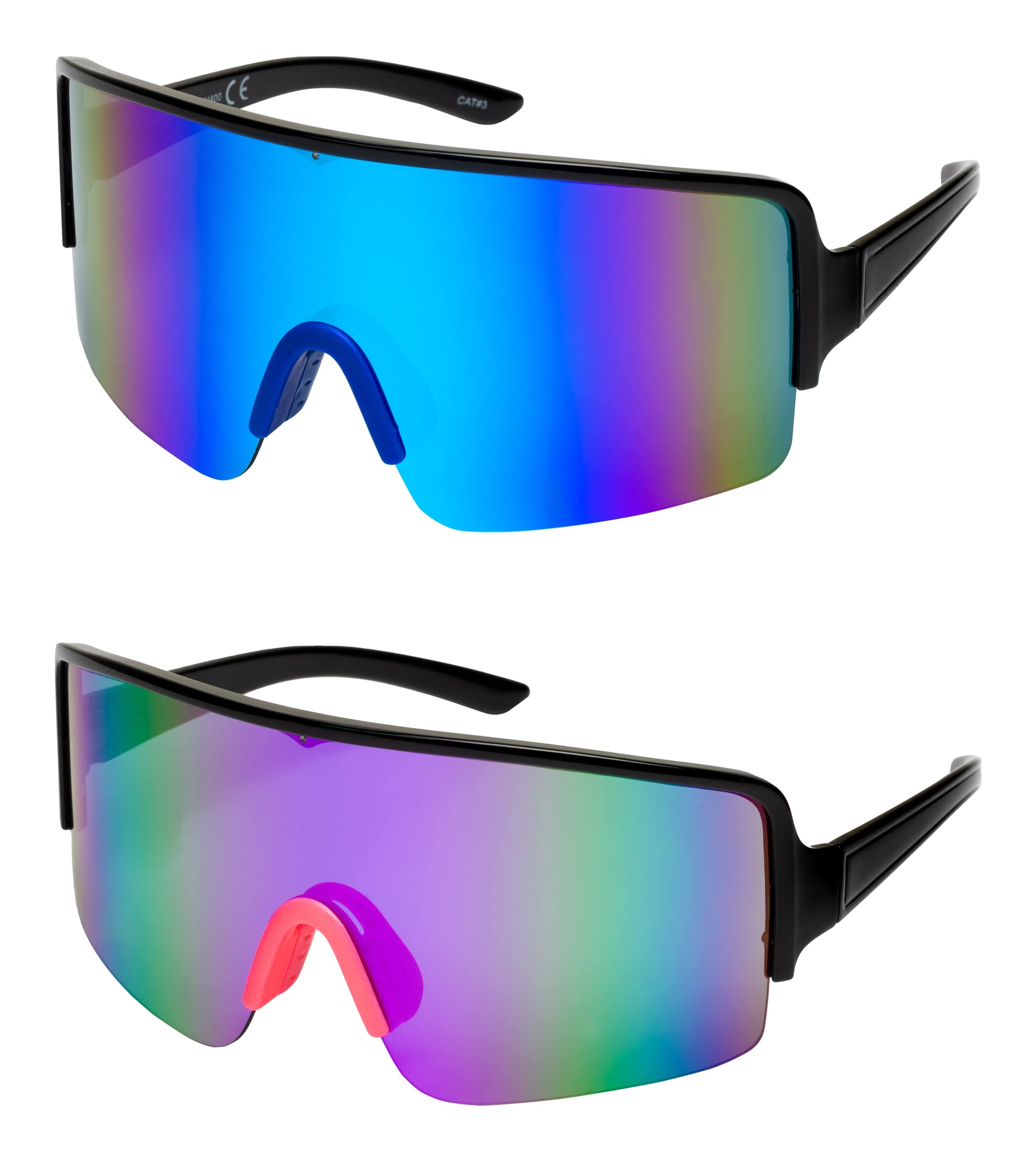 Oversized Mirrored Sunglasses Retro Reflective Non-Polarized 80s 90s Vintage Visor Sunglasses Womens Mens