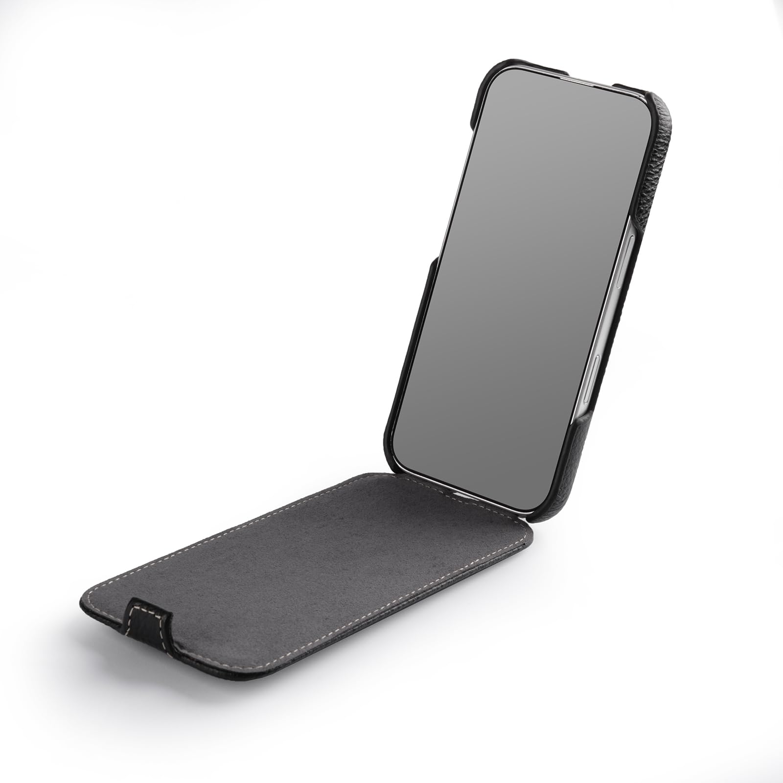 Funda con tapa para iPhone 17 (6,3 pulgadas), color negro | Funda para teléfono móvil con revestimiento de piel, funda compatible con MagSafe, funda fina, plegable verticalmente