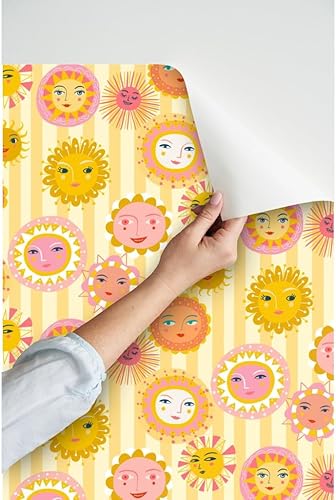 Miniatura 3 de Spoonflower Peel & Stick Wallpaper Swatch - Sunshine Small Scale Circles Weather Sunrays Kids Room Happy Sun Custom Removable Wallpaper