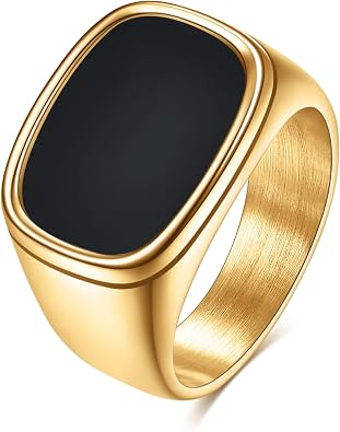 VQYSKO Plated Square Signet Ring | Stainless Steel Band for Men
