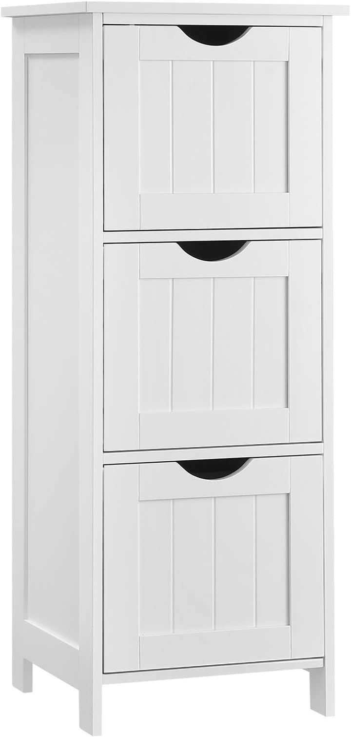 VASAGLE Bathroom Cabinet Floor Cabinet, Free-Standing Storage Cabinet with 3 Drawers, 11.8 x 12.6 x 31.9 Inches, for Bathroom, Living Room, Kitchen, Nordic Scandinavian Style, Matte White UBBC50WT