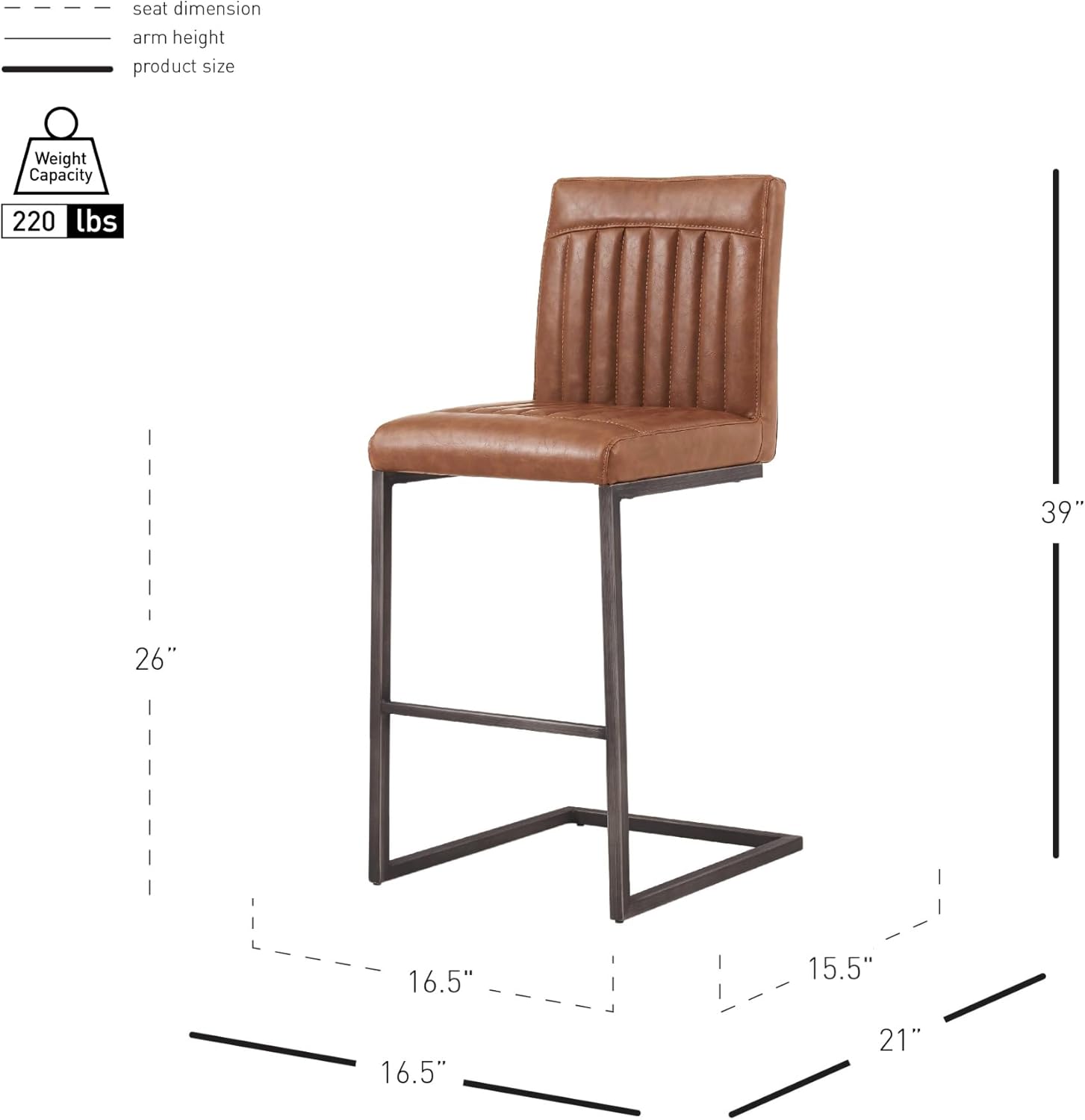 New Pacific Direct Ronan PU Leather Counter, Set of 2 Bar & Counter Stools, Antique Cigar Brown