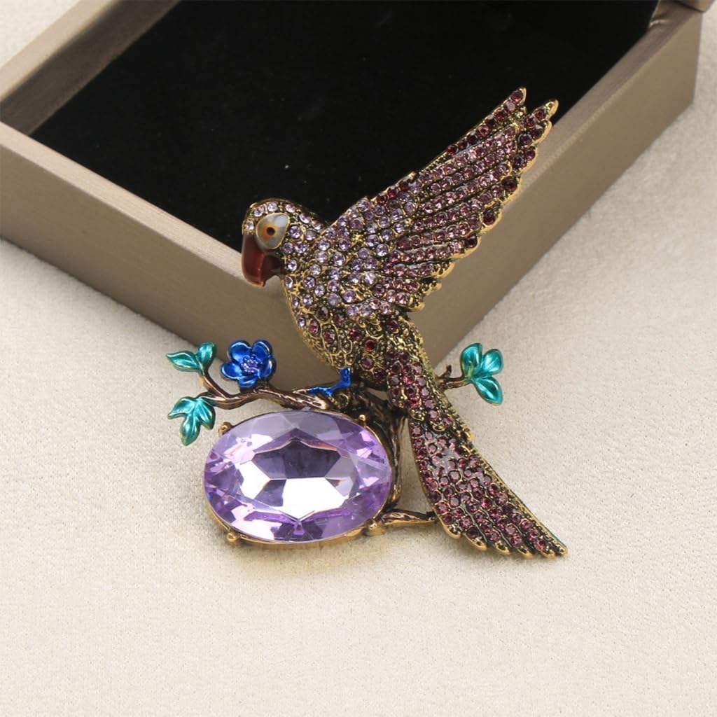 Versatile Alloy Parakeet Pin Brooch for Hat Scarf or Coat Decoration Featuring Crystal Accent Retro Style Accessory Gift
