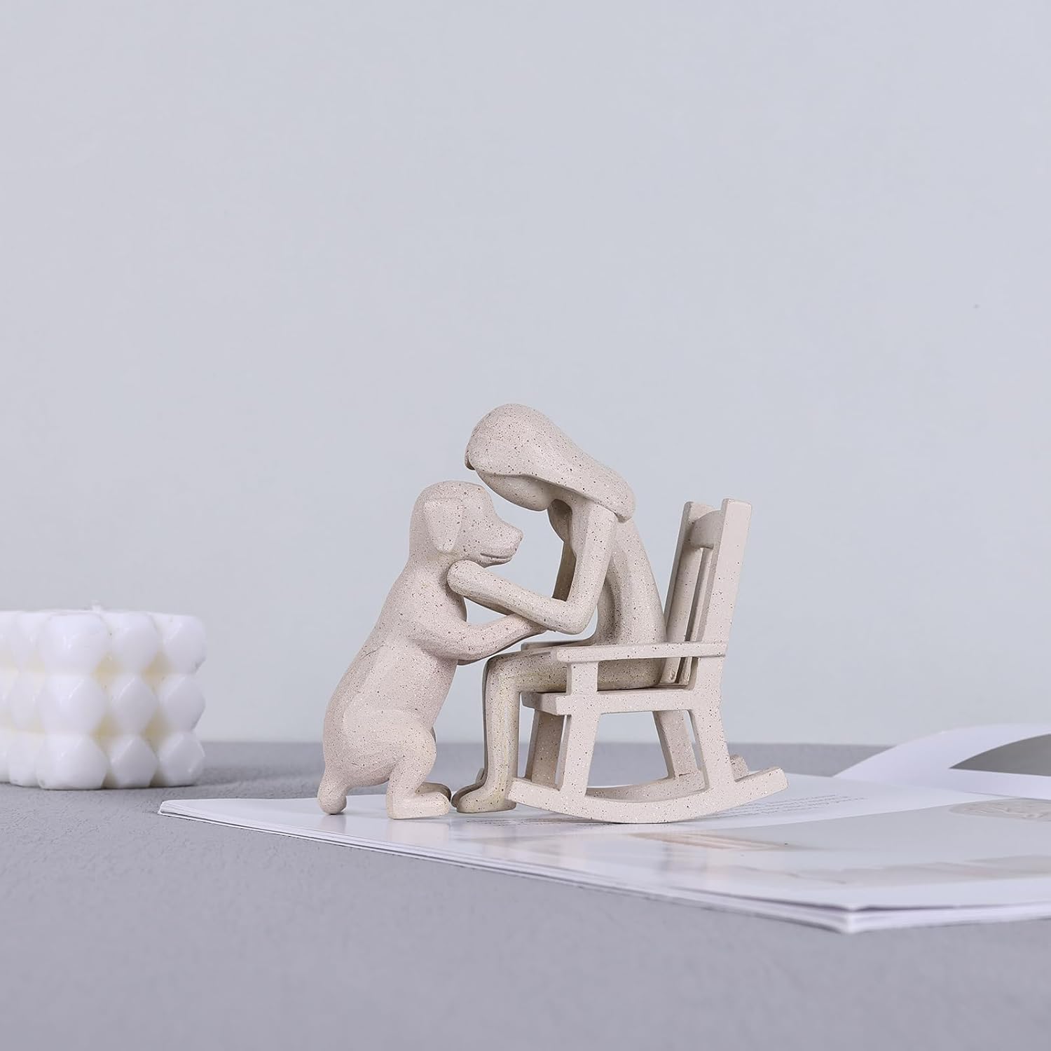 Man and Dog Figurine, Dog Memorial Gifts for Loss of Dog, Dog Sculpture Home Decor, Decorative Figurines for Shelves, Bookshelf, TV Stand, Office and Living Room Decor (Sandstone)