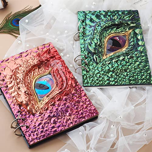 Poiuqew couro com epóxi cristal faça você mesmo, estojo couro com espelho dragão para cadernos, álbu