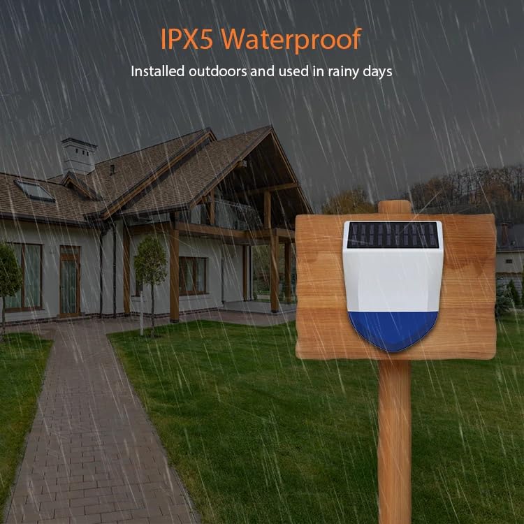 Haozee Alarme Solaire d'extérieur alimentée par l'énergie Solaire et Recharge Via USB, hub Tuya Zigbee requis, Prise en Charge de l'assistant Domestique Zigbee2mqtt, étanche IPX5