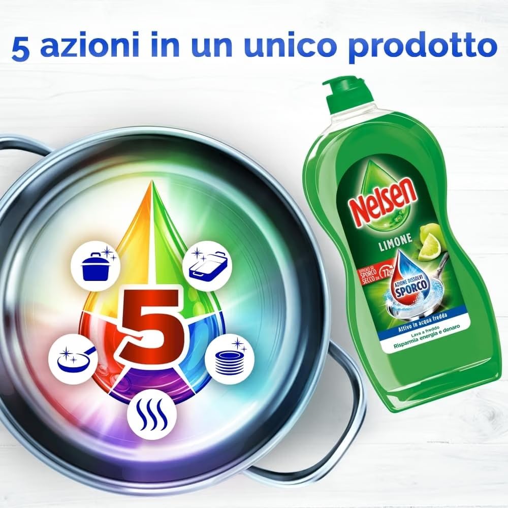 12 Pezzi Detersivo Piatti Limone 900ml Sgrassante Sporco Secco 10,8 Litri