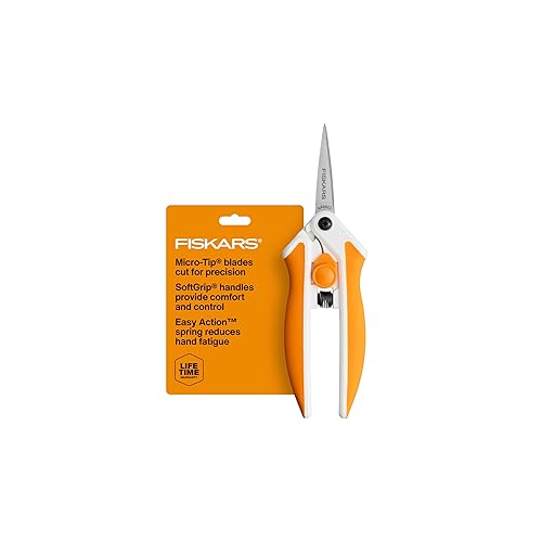 Fiskars Micro-Tip Spring Assisted Scissors, Precision Cutting Stainless Steel Blades, Comfort Handle, Cut Details in Fabric, Sewing Scissors and Arts and Crafts Tools - Micro-Tip Stainless Steel Easy Action