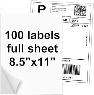 NefLaca Full Sheet Address Shipping Label, 8.5" x 11" Shipping Address Labels, 100 Sheets Sticker Labels for Laser & Ink Jet Printers