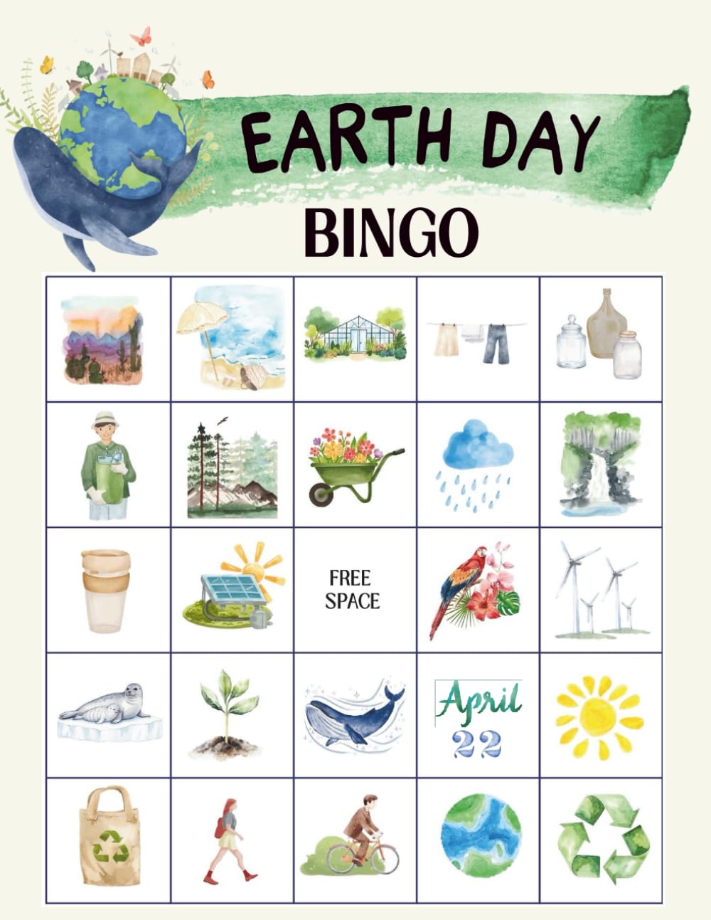 Earth Day Bingo: Game for April 22 Theme | Event board game for celebration activity, classroom use