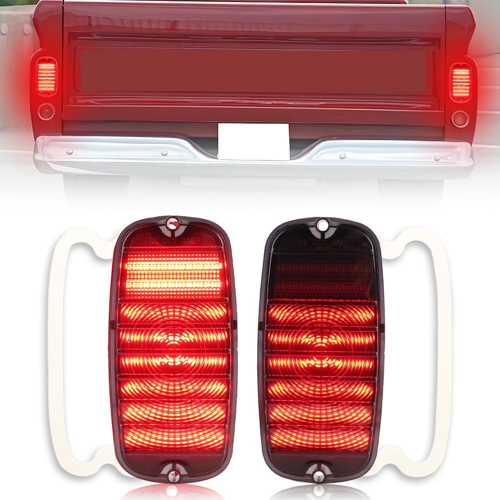Tail Light Lamp Lens Compatible with Chevy/GMC Fleetside Pickup Truck 1960-1966, [DOT Certified] Rear Bumper Reflector Light Lens [No Bulbs], OEM Part #C606617, C606651, 2 PCS, Smoked Lens