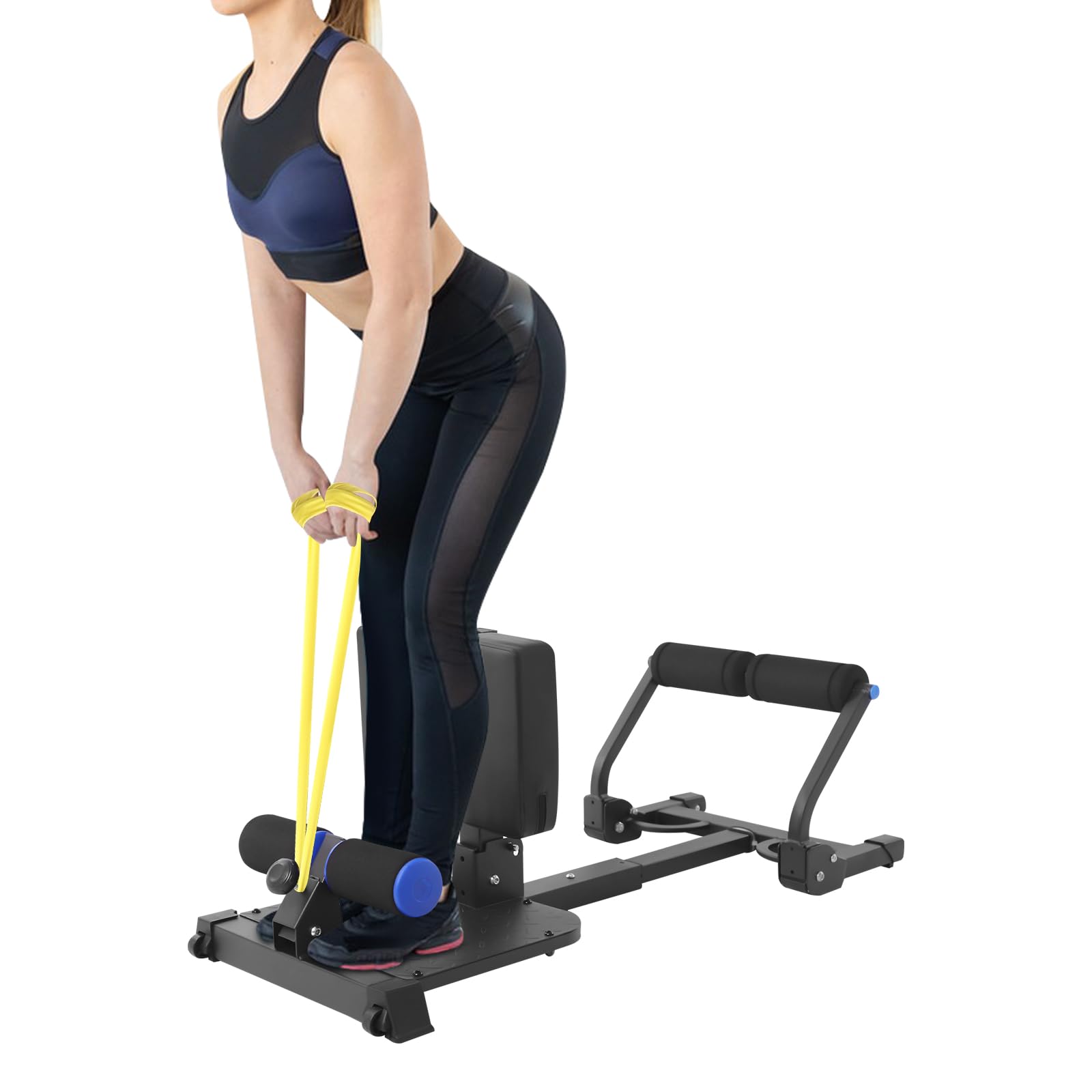 Banco de sentadillas plegable con bandas de fitness, dispositivo de entrenamiento ajustable para abdominales, estación de entrenamiento para el hogar, oficina, gimnasio