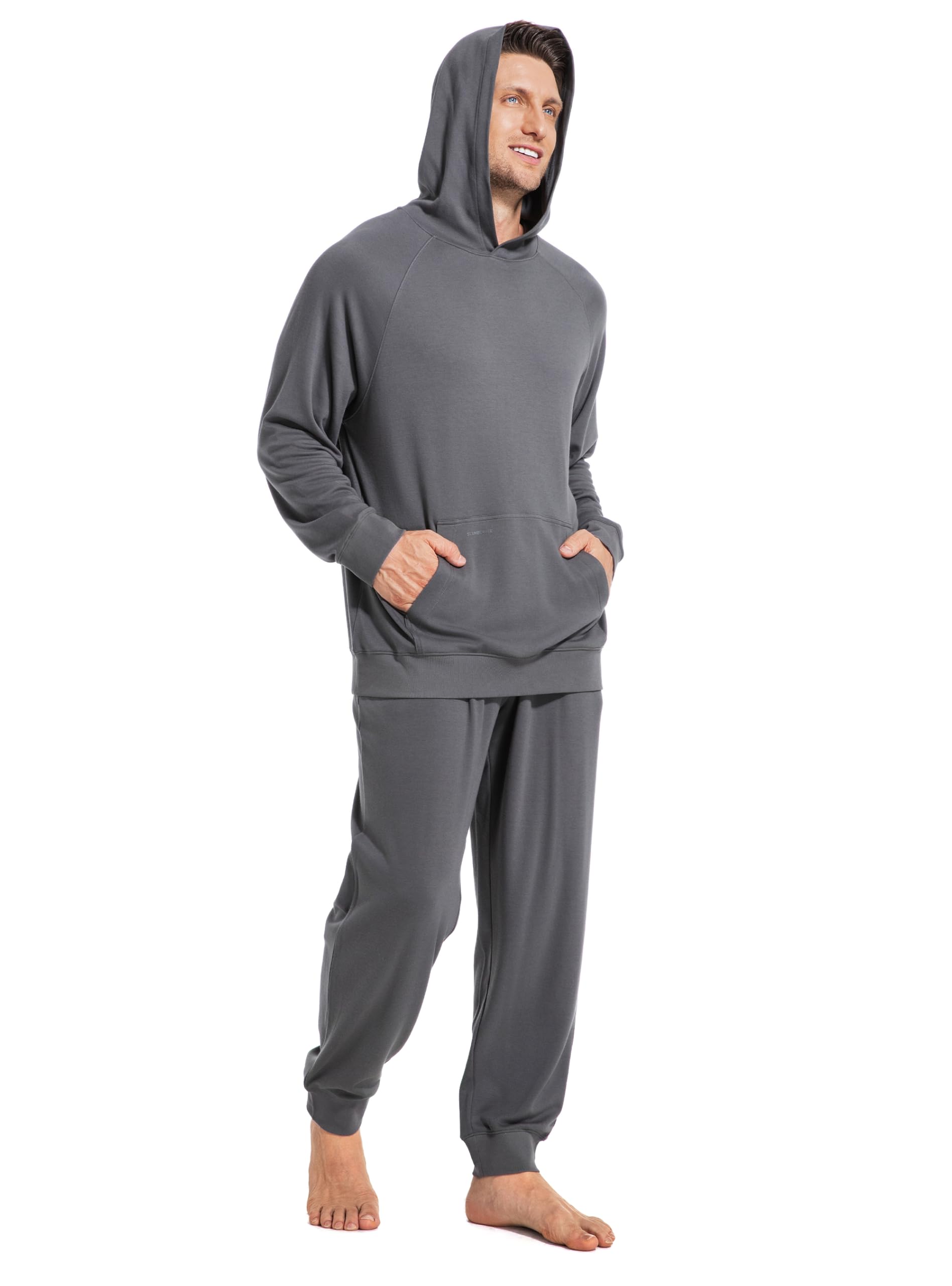 SlumberMee Mens Pajama Set Soft Cotton Viscose Pjs Long Sleeve Sleepwear 2 Piece Brushed Lining Loungewear with Pockets