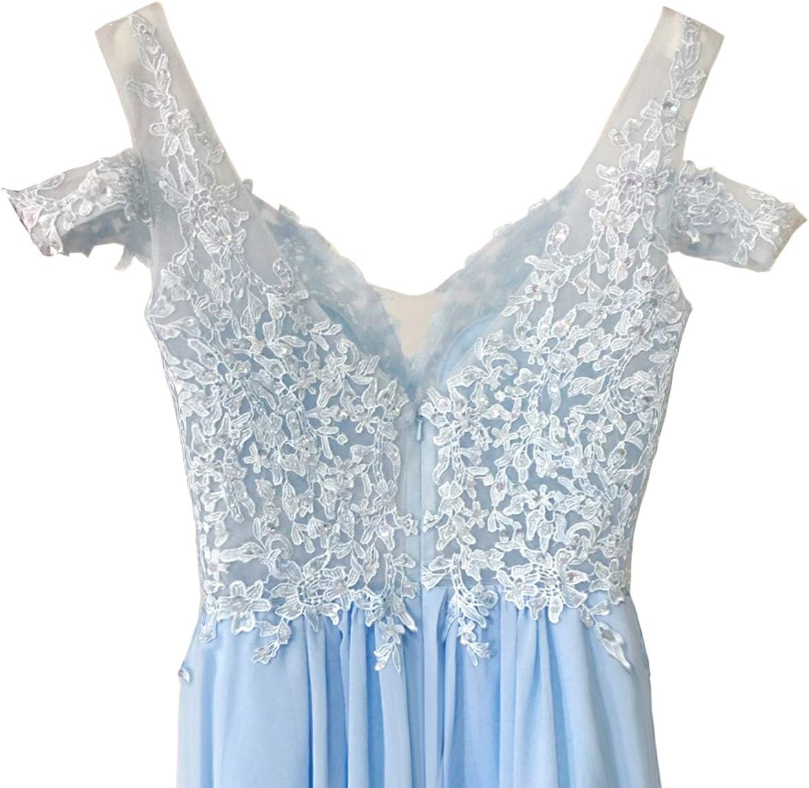 Women's Lace Appliqued Evening Gowns Side Split A-line Prom Dresses Long