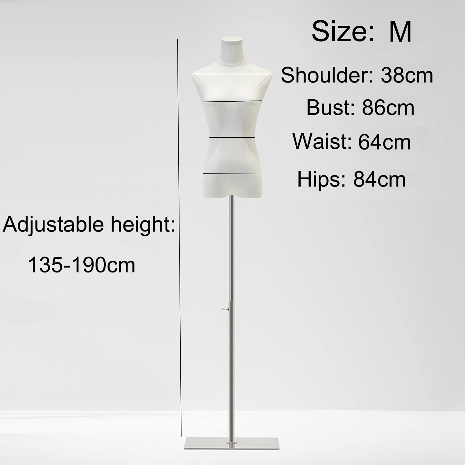 Female Mannequin Torso Body,135-190CM Height Adjustable Dummy Model with Wooden Arms,Manikin for Clothing Store Shop Window Display Shelf,8 Styles