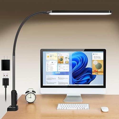Miniatura 8 de Lámpara LED de escritorio para oficina en casa, luz de escritorio de cuello de cisne flexible de 1400 lm con abrazadera, 5 modos x 11 modos de