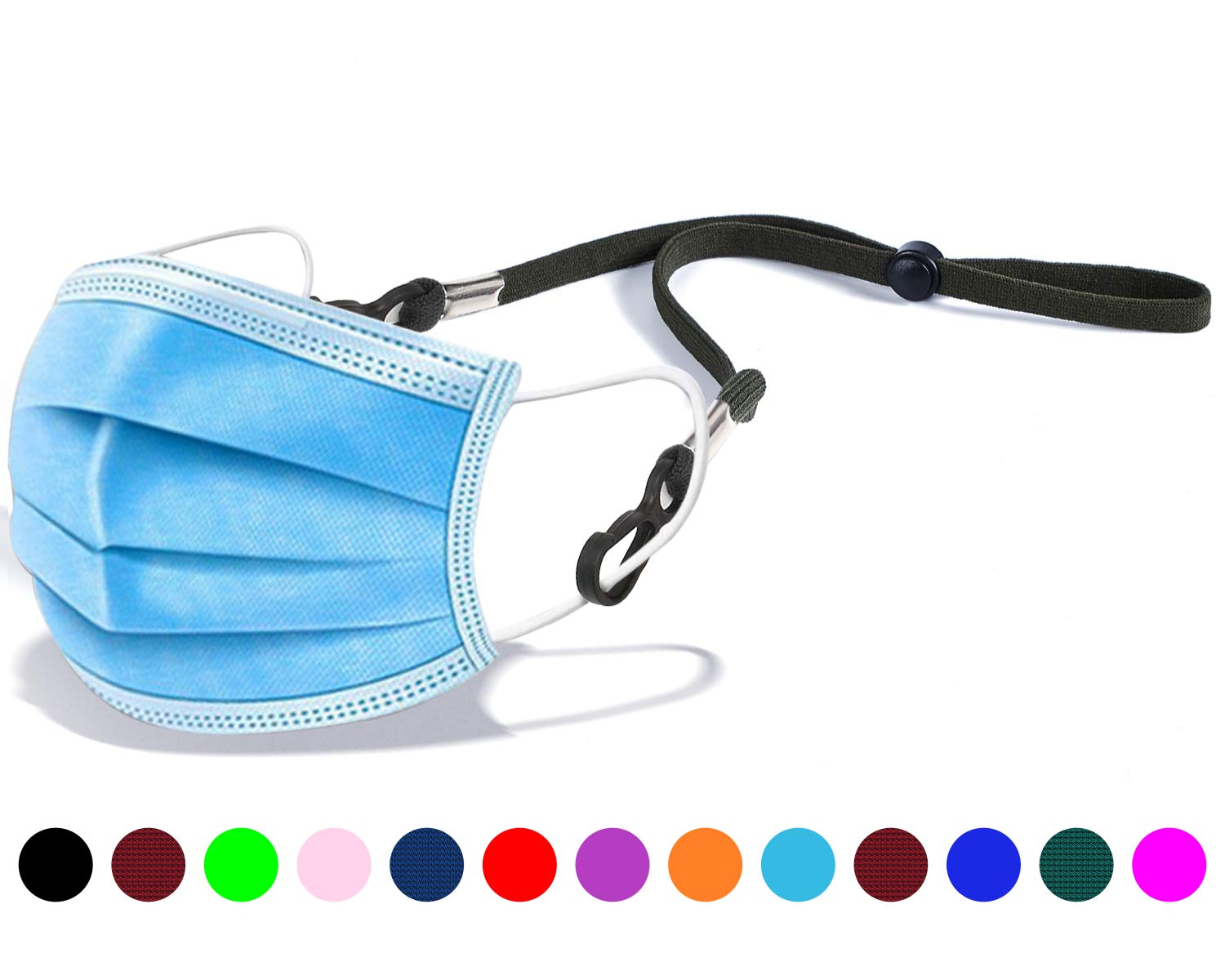 SHINKODA Mask Lanyard Elastic Extra Long Face Mask Extender Strap with Double Holder Clips & Adjustable Cord Locks for Kids Men Women, Pack of 5