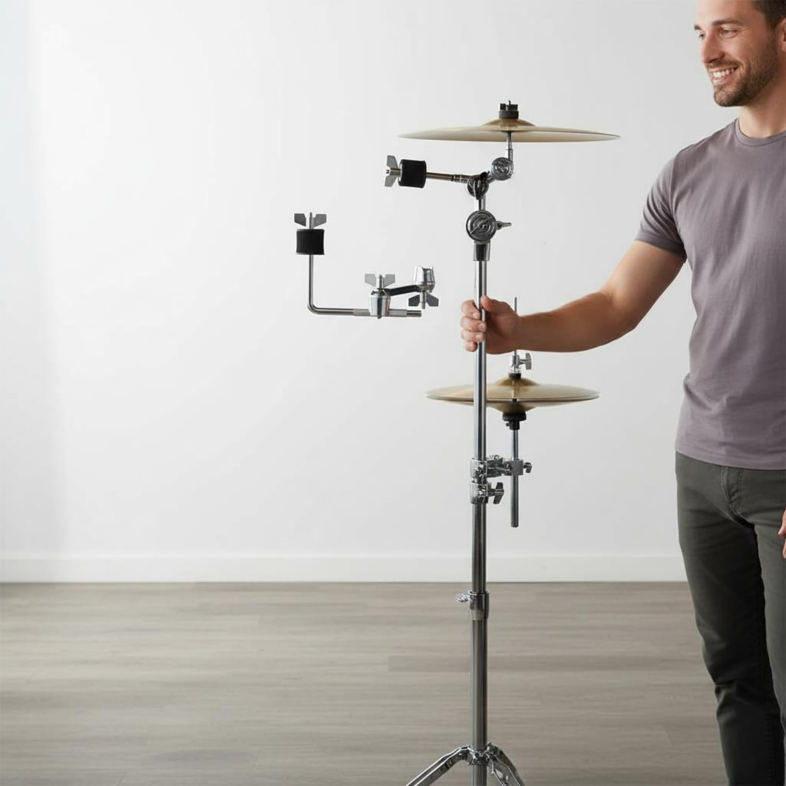 Adaptateur Pied Cymbale avec Bras Extensible en Métal pour Configuration Batterie Compacte et Efficace