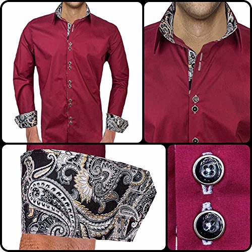 Maroon with Black Accent Dress Shirts | Maroon Mens Shirts | Black Paisley Dress Shirts2