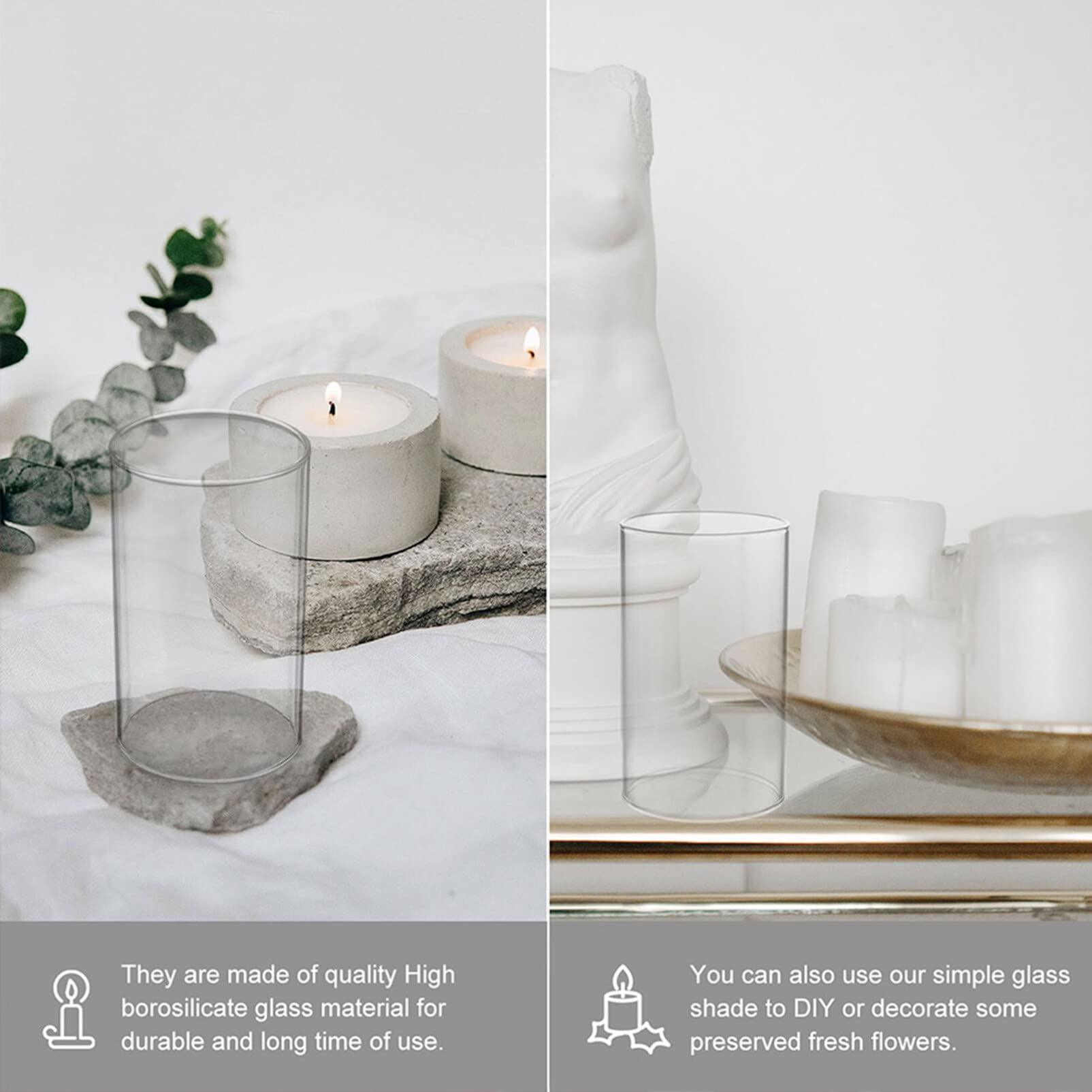 Transparenter Kerzenschirm aus Glas, Zylinderförmig, 4 Stück