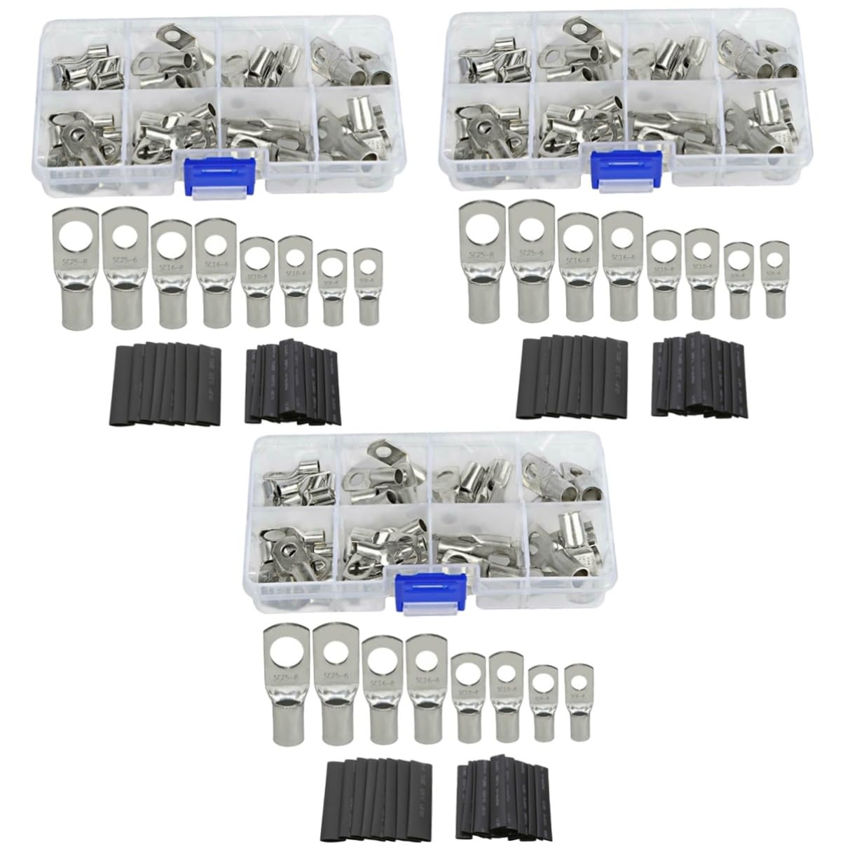 Kit de cobre con manguito termorretráctil negro y anillos para cable de batería resistente 8