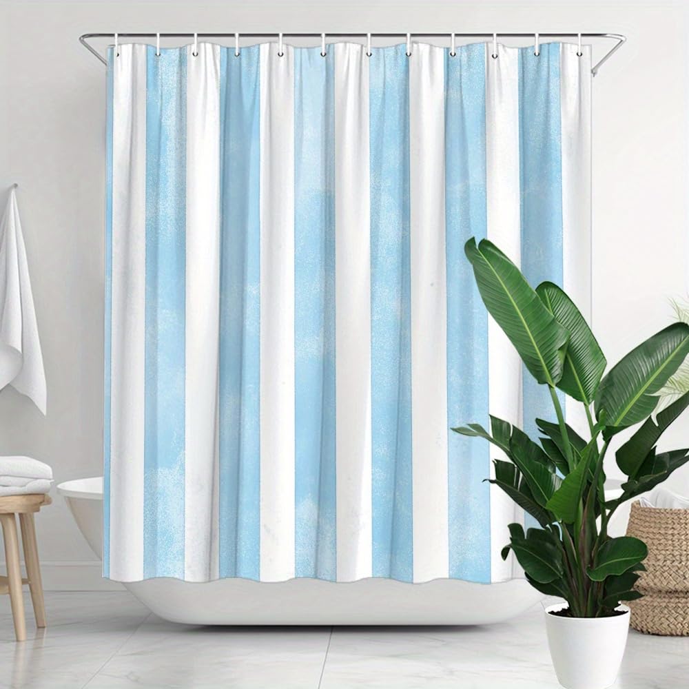Rideau de douche style marin bleu ciel pour décoration de salle de bain