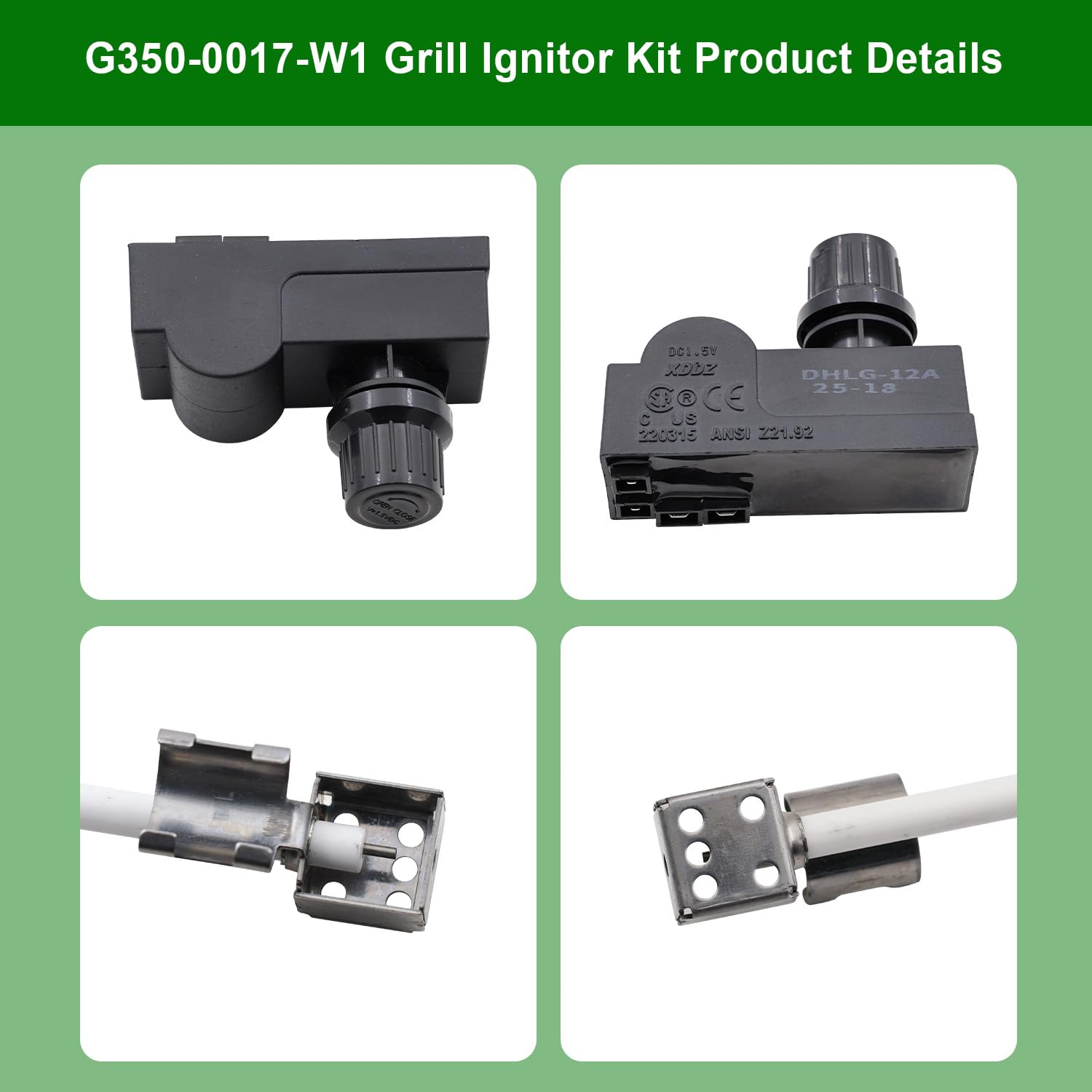 G350-0017-W1 - Encendedores de parrilla compatibles con kit de repuesto de encendedor Charbroil, módulo de encendido electrónico de 2 salidas con cables y 2 botones, encendedor de parrilla para
