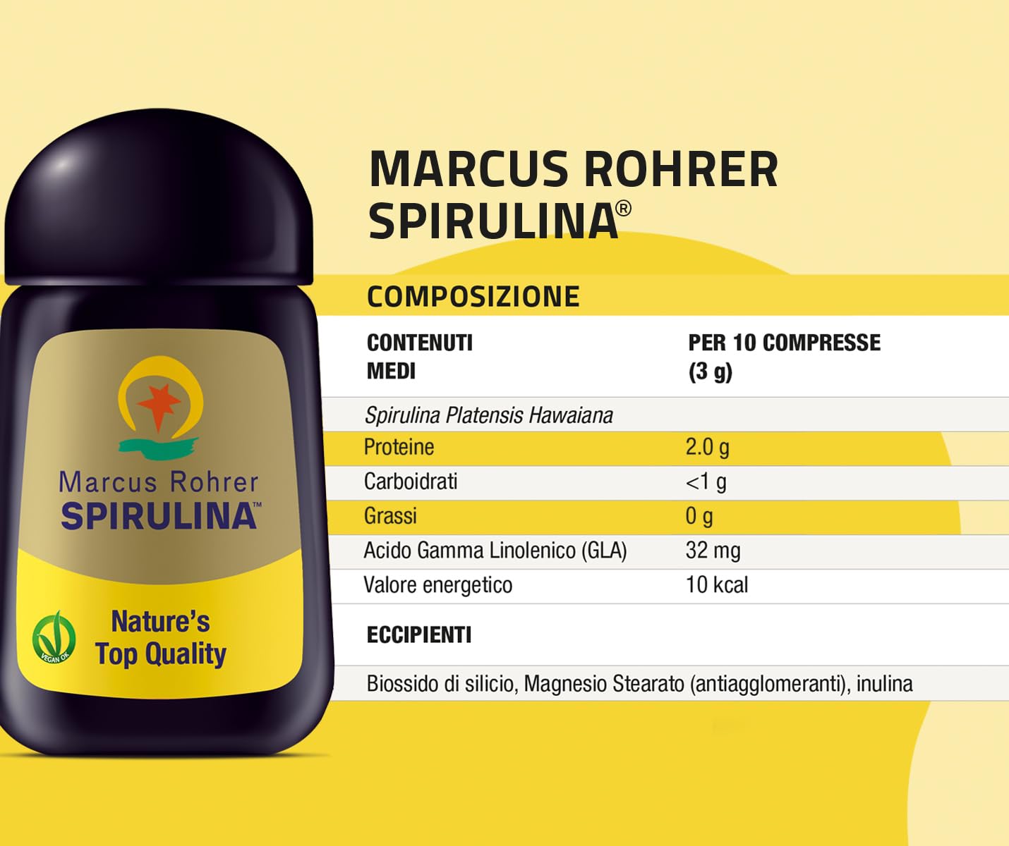 MARCUS ROHRER SPIRULINA delle Hawaii, 180 Compresse, Integratore Alimentare Naturale a base di Alga, Energia e Supporto Immunitario, Pelle e Capelli, Vegan