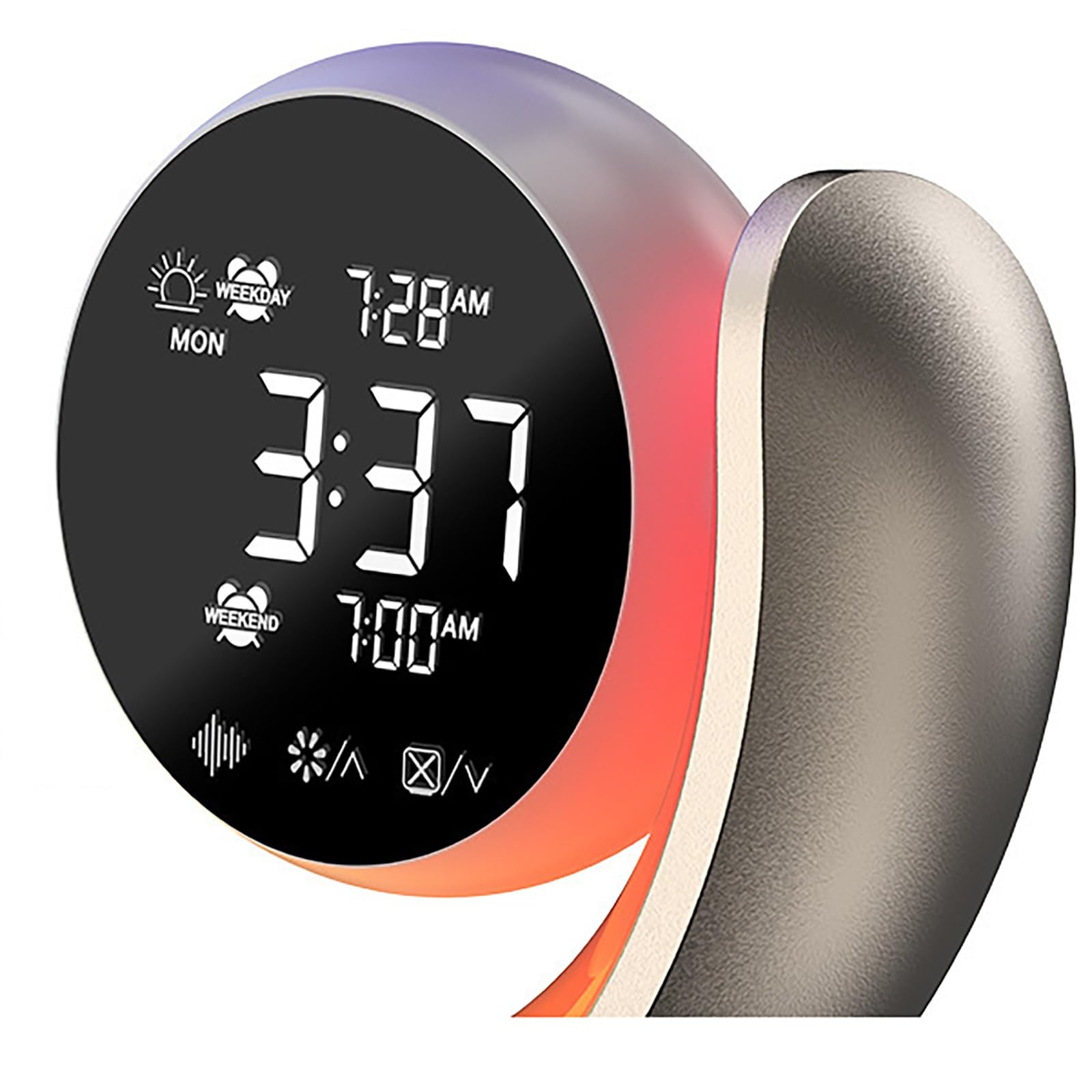Sunrise Alarm Clock Wake Up Light, Zwei Weckfunktionen mit Sonnenaufgangssimulation, Naturgeräuschen, Farbwechselndem Nachtlicht und Display für Sanftes Aufwachen