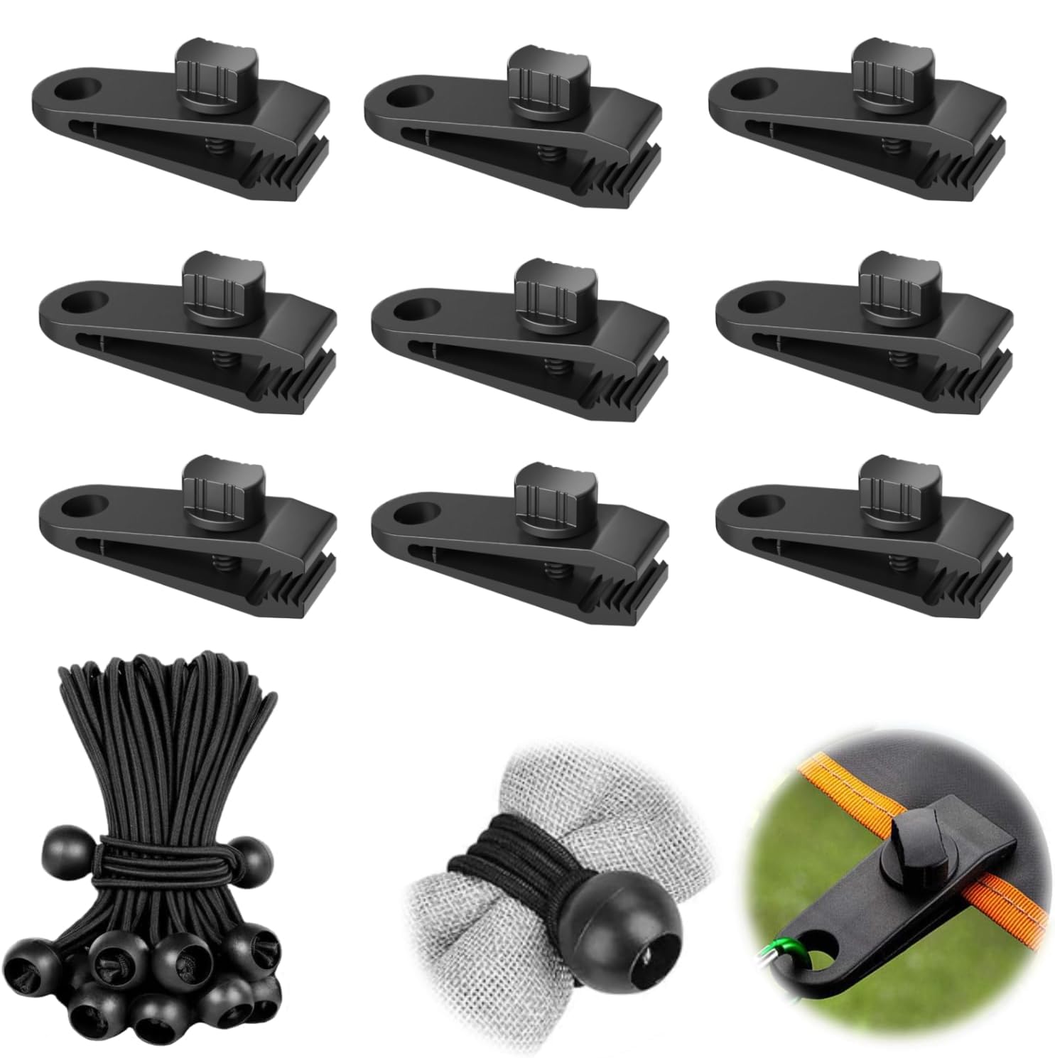 10 set ağır hizmet tipi branda klipsi ve tente kelepçesi, bungee