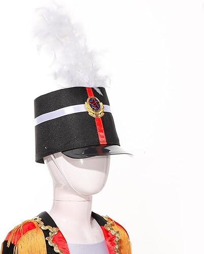 Miniatura 3 de winying Sombrero de tambor mayor para adultos y niños, sombrero de Majorette, sombrero de banda de tambor, sombrero de soldado de juguete con plumas
