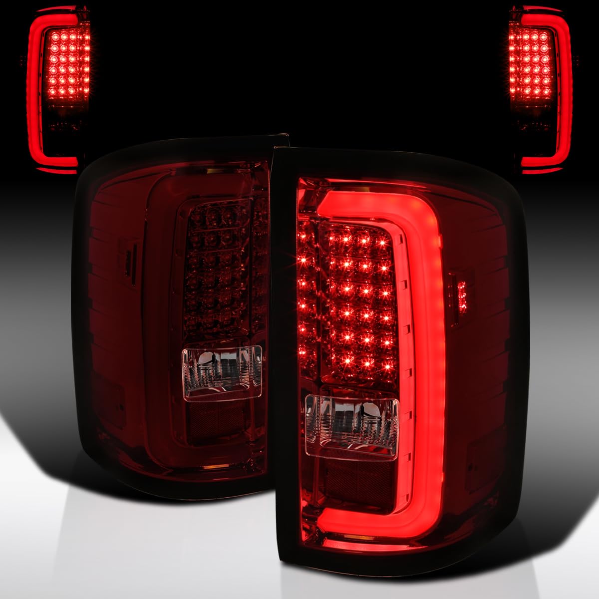 GMC LEDテールライト レッド/スモーク Amazon | Autozensation スモークレッドLEDテールライト 2014-2018 GMC