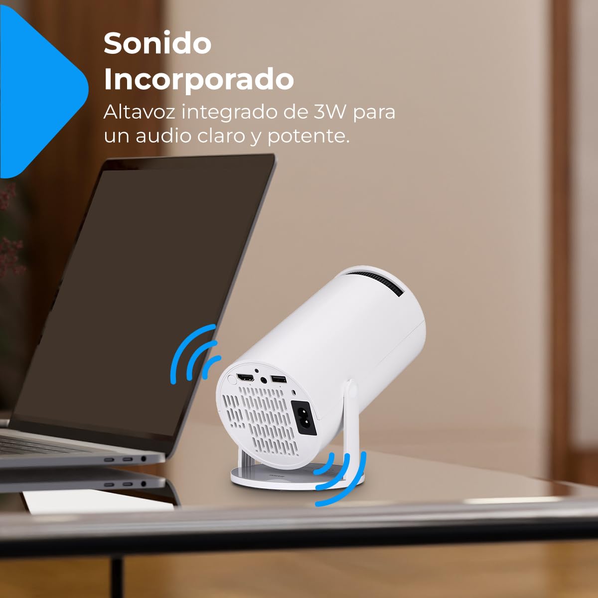 Mini projecteur Portable NK - Résolution Full HD 1080P (Compatible 4K), Android, WiFi, Bluetooth, Mirror Link, écran LCD en Verre de 2,69", Haut-Parleur intégré, HDMI et USB, Rotation à 180°