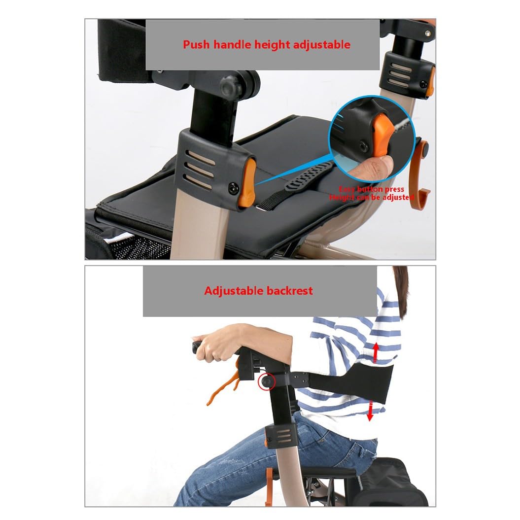 Andador para Ancianos Todoterreno,andador para exteriores,Andador para adultos,Andador plegable ligero,altura ajustable,Rollator plegable para todos los terrenos champagne gold