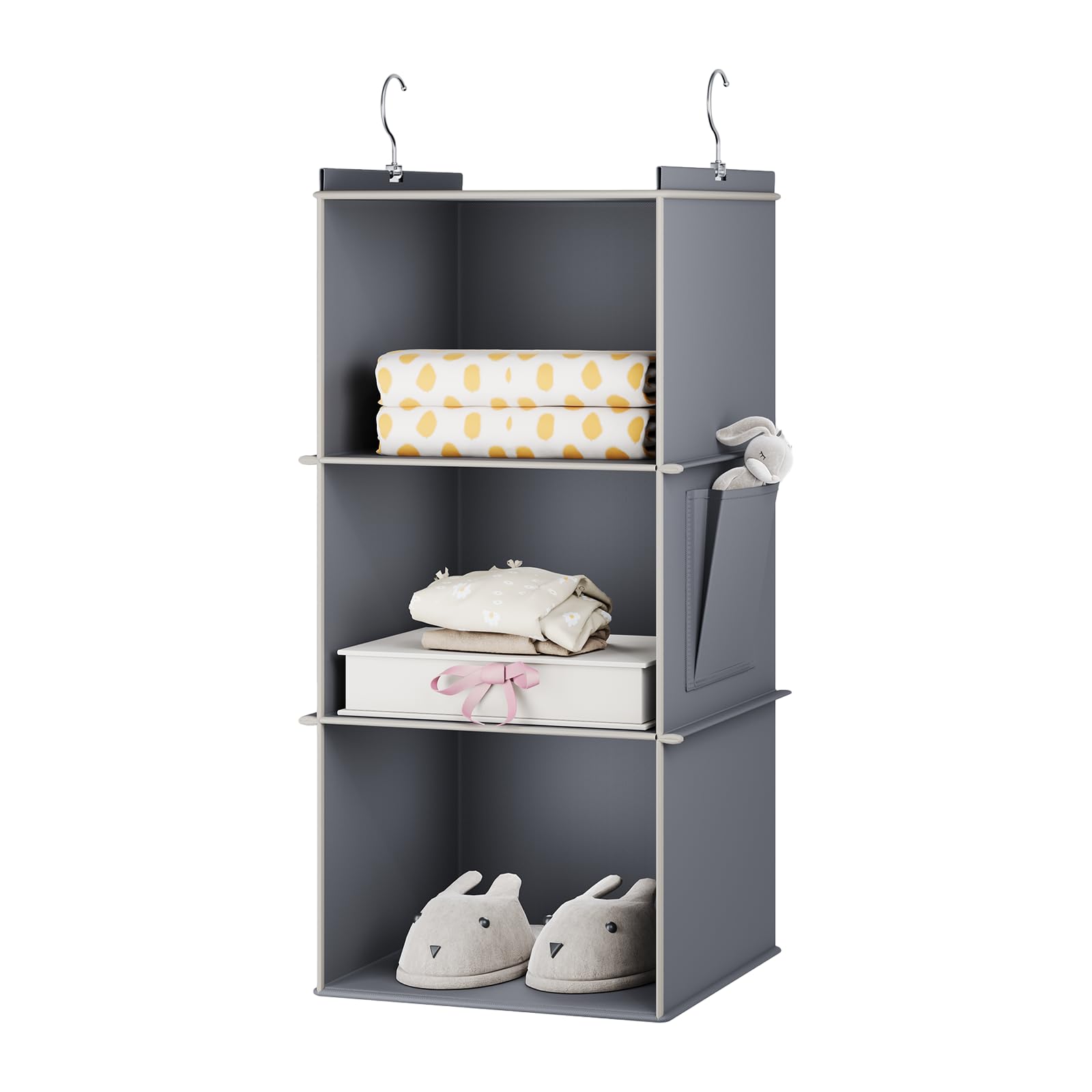 YOUDENOVA Hanging Closet Organizer, 3-Shelf Closet Hanging Storage Shelves, Grey