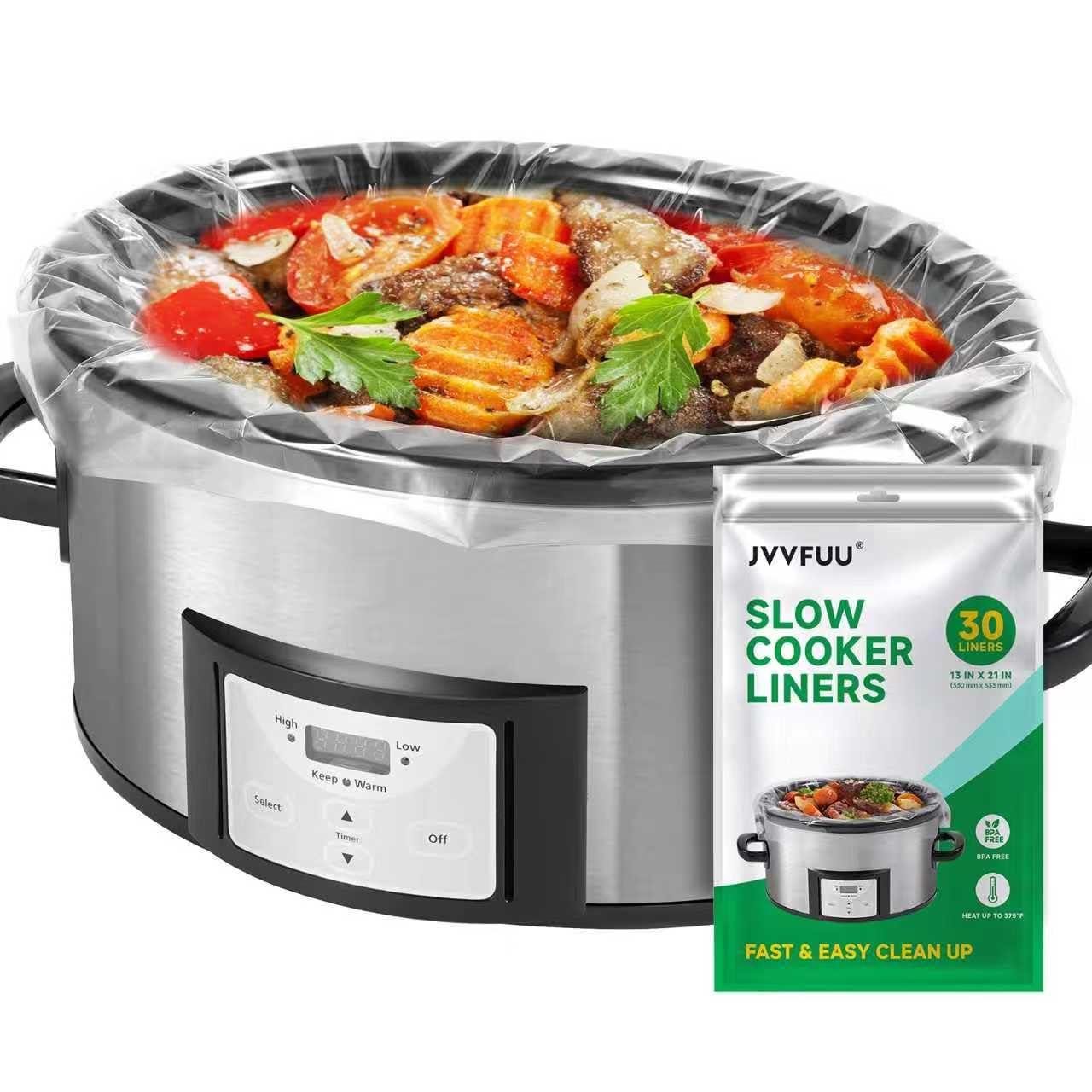 JVVFUU Slow Cooker Liners 3-8 Quart, Cooking Bags Large Size 13"x 21", Slow Cooker Bags Disposable Oval Large For Crock Pot (30)