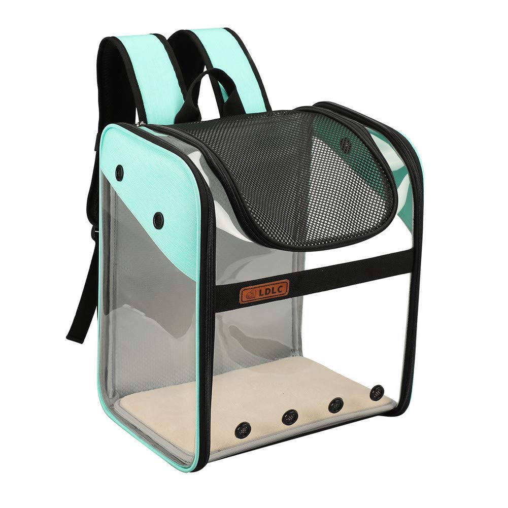 Mochila para Mascotas Portátil, Tela Oxford, Adecuada para Gatos Y Perros, Bolsa Visual Transparente Panorámica, Tamaño Plegable: 40 Cm X 34 Cm X 6 Cm (Azul Cielo Qs-049)