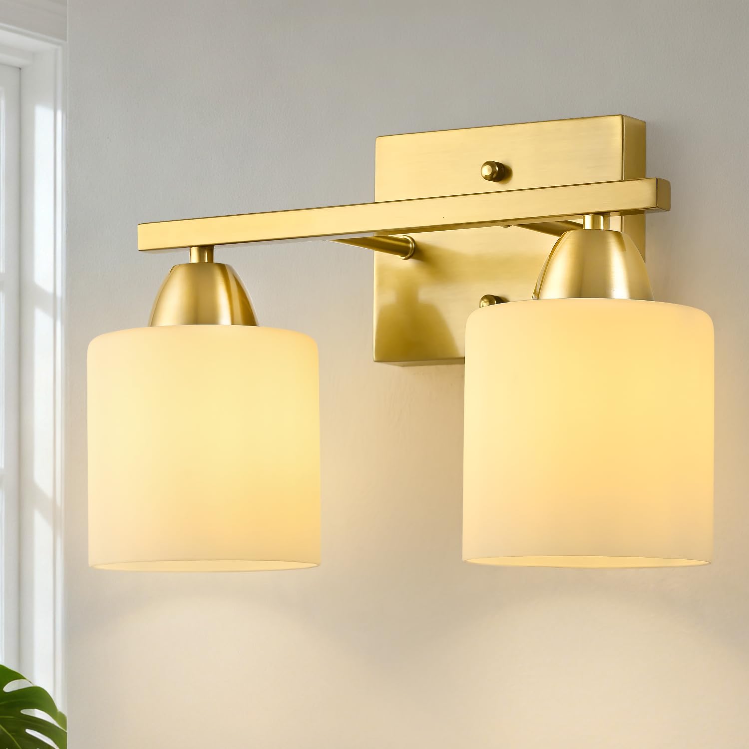 ChenSolara Modern 2 Light Wall Sconce, Gold Double Vanity Wall Light with Frosted Glass Shades, E26 Bathroom Wall Lamp, Decorative Lighting for Bedroom & Living Room