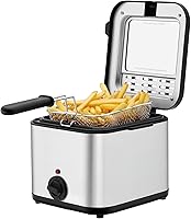 Vista 1 de Freidora eléctrica de 2.5 litros de 1000 W, freidora de acero inoxidable con cesta extraíble y control de temperatura ajustable para pollo, papas