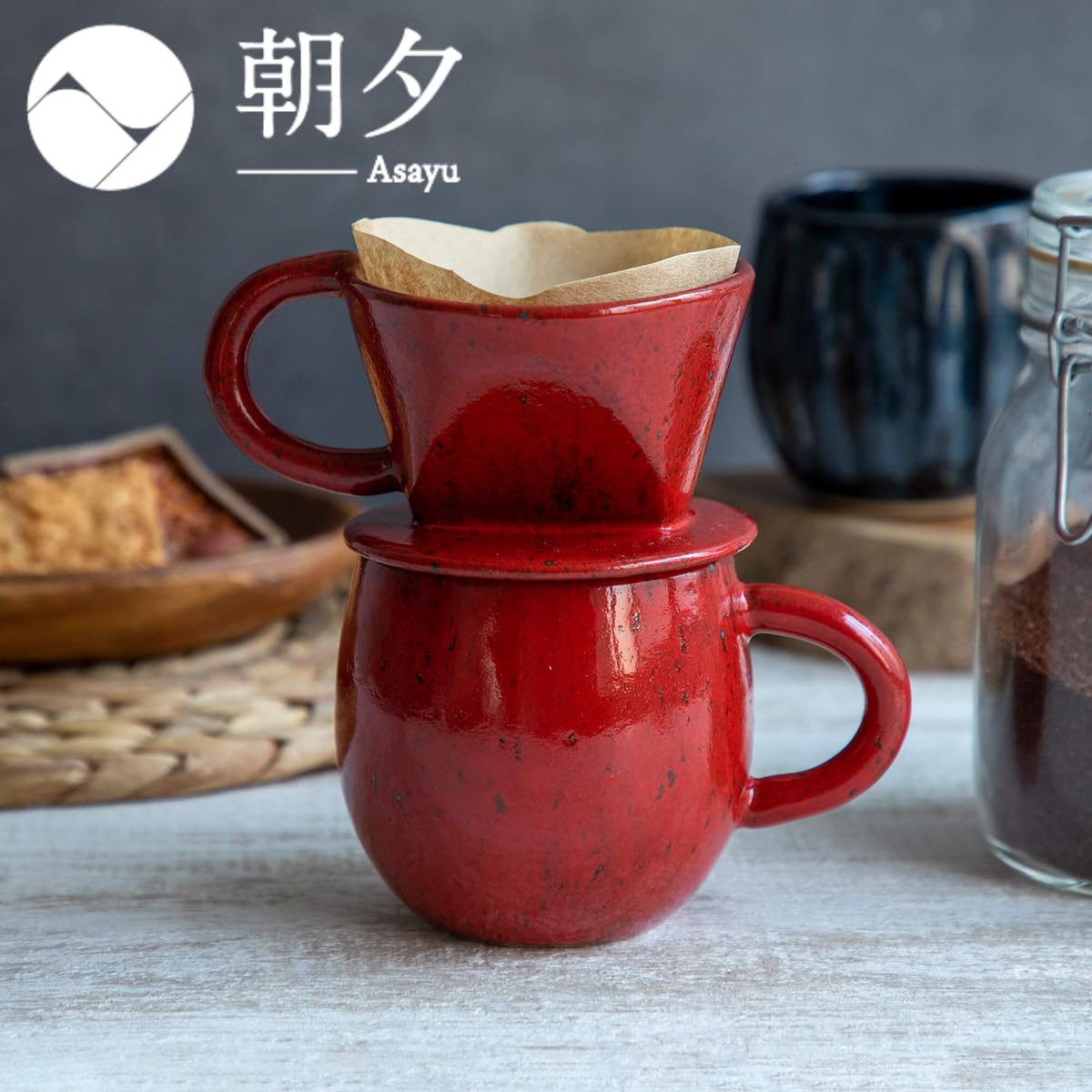 Asayu Japan Keramik Kaffeeaufguss-Set Chrom Rot Papierfilterhalterung Dripper 3 Löcher Kaffee Tee