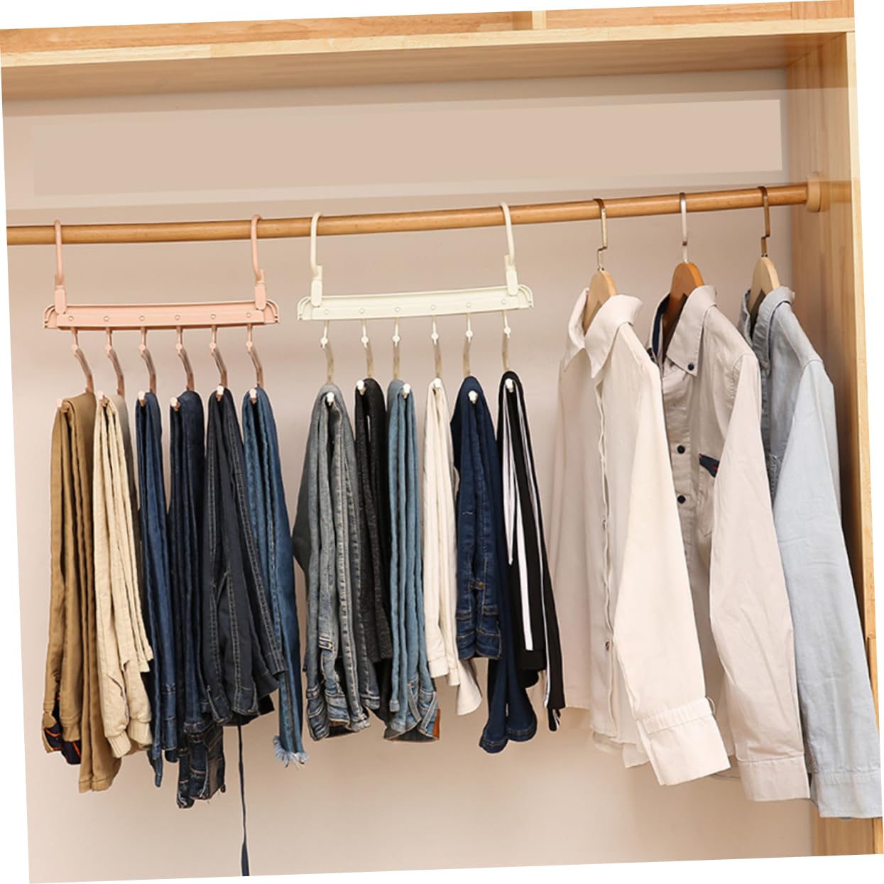 LABRIMP 1PC Foldable Multi Layer Pants Drying Rack Portable Clothes Hanger for Home Shop and Dorm Use Convenient Double Hook Suspension for Easy Pants Organization