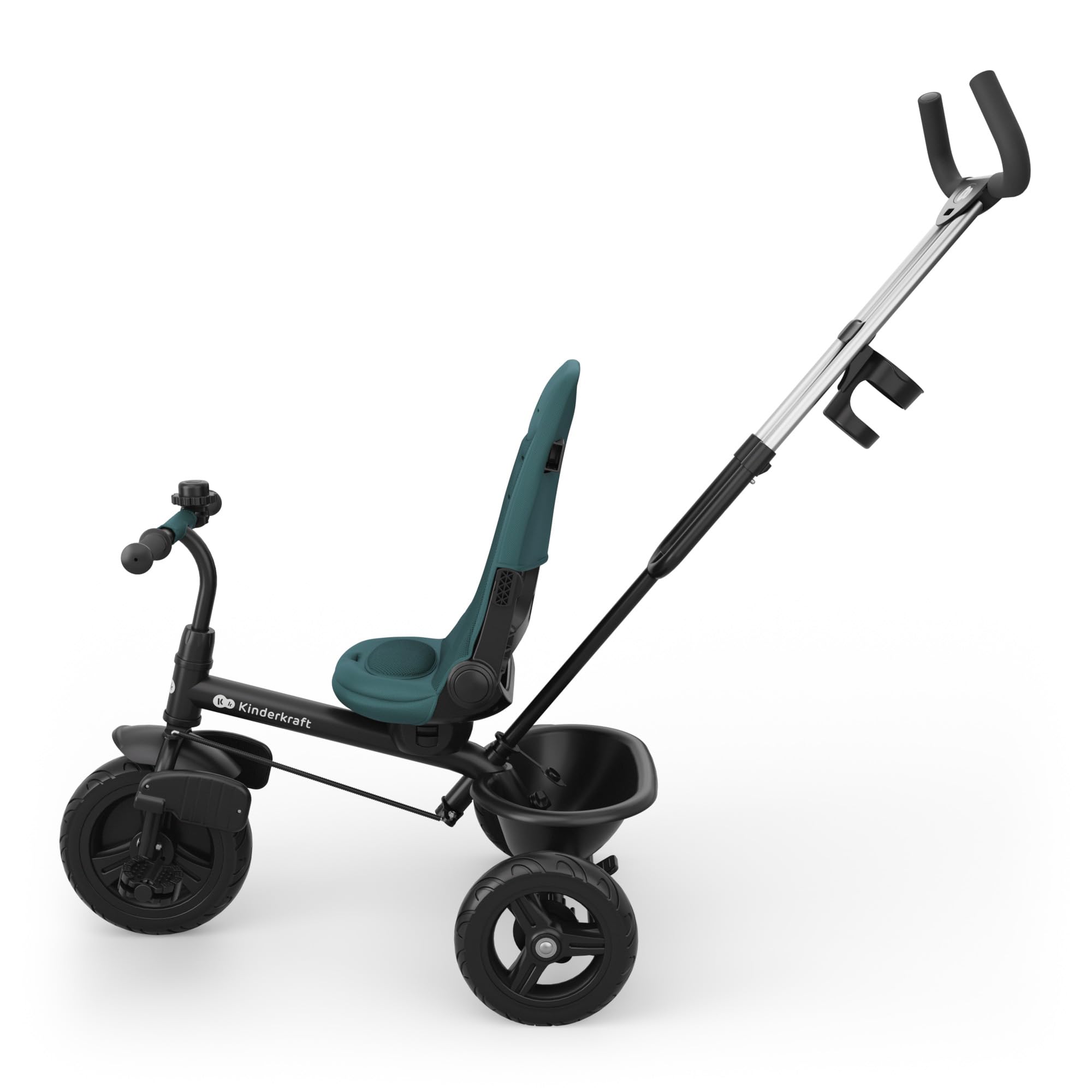 Kinderkraft ASTON 2 PLUS triciclo bambini 6 in 1, seduta 360°, posizione semi-reclinata, maniglione genitori, capottina, pedali liberi, Verde