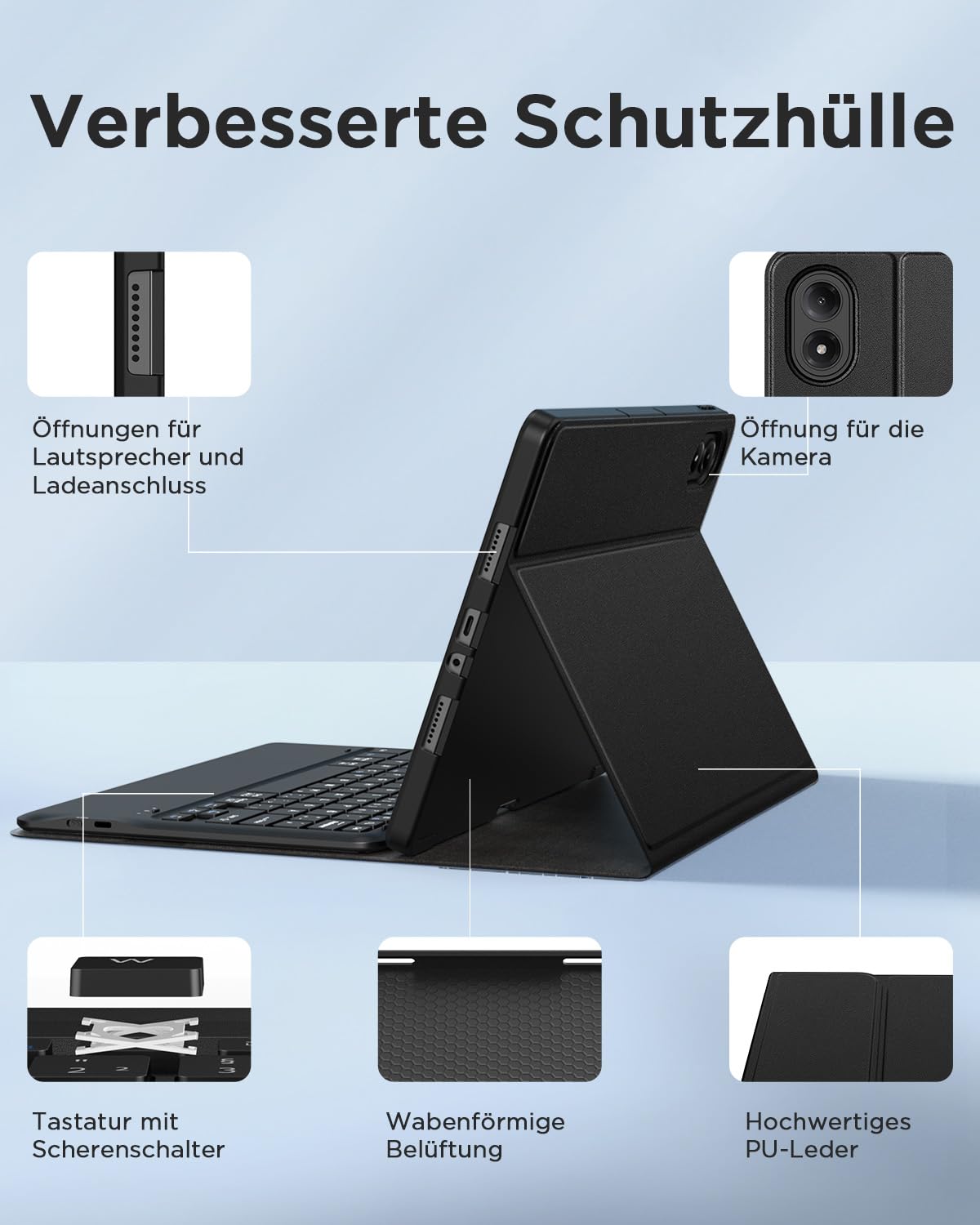 EasyAcc Tastatur Hülle Kompatibel mit Xiaomi Redmi Pad 2 Pro 12.1 Zoll 2025 mit Schutzfolie, [QWERTZ Deutsches], Abnehmbar Tastatur Schutzhülle mit Pencil Halter (Schwarz)