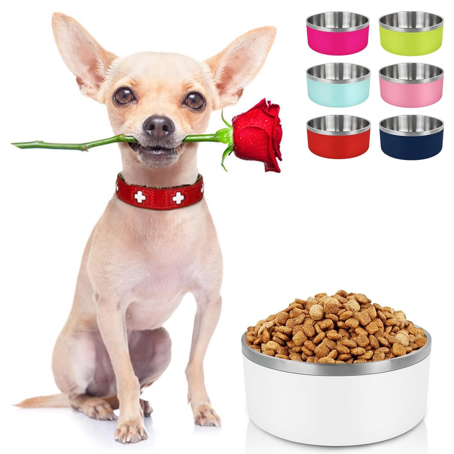 LIHONG Dog Bowls,Stainless Steel Dog Bowls for Small Meidum Sized Dogs,Dog Food Water Bowls No Slip,Dishwasher Safe(40oz,Medium,White) — image 1