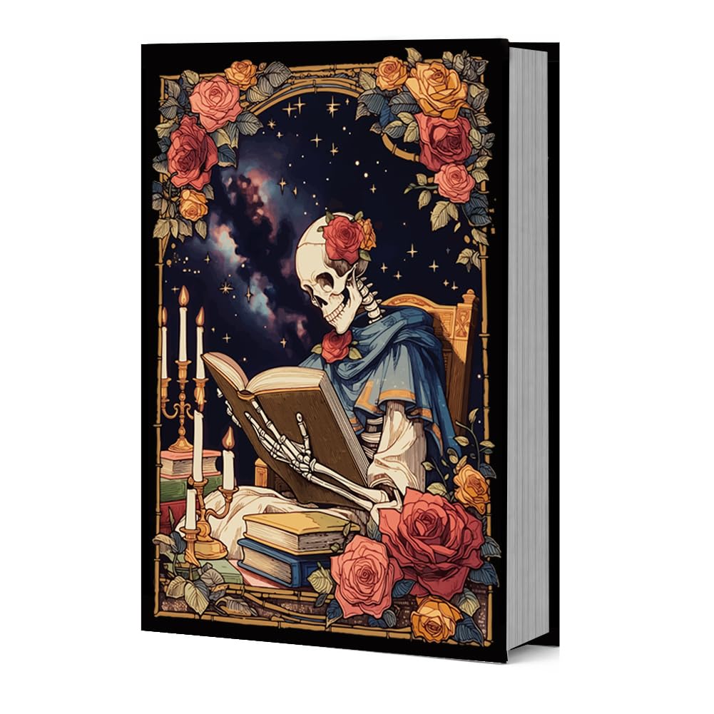 GOMAKERER 1 Pc Gothic Elastic Cloth Book Sleeve, Floral Rose Skull Stretchable Book Protector Up to 8x11 Inch Reusable Fabric Elastic Sleeve for Hardcover Paperback Notebook Textbook Books Lover Gift